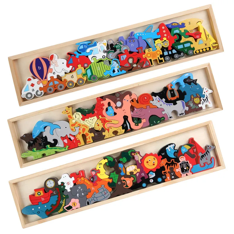 Jigsaw Puzzles Animal Shape Puzzle Blocks Toys Animal Wholesale Wooden Stack Balancing Board Games Toy for Kids Brain Development