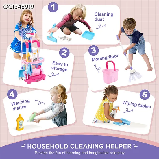 Wholesale Plastic Educational Pretend Plastic Children House Play Cleaning Gift Set for Kids