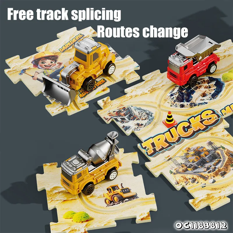 Wholesale Engineering Toy Truck Educational Indoor Construction Jigsaw Puzzle Train Race Car Track Toy Truck Toy with Slots
