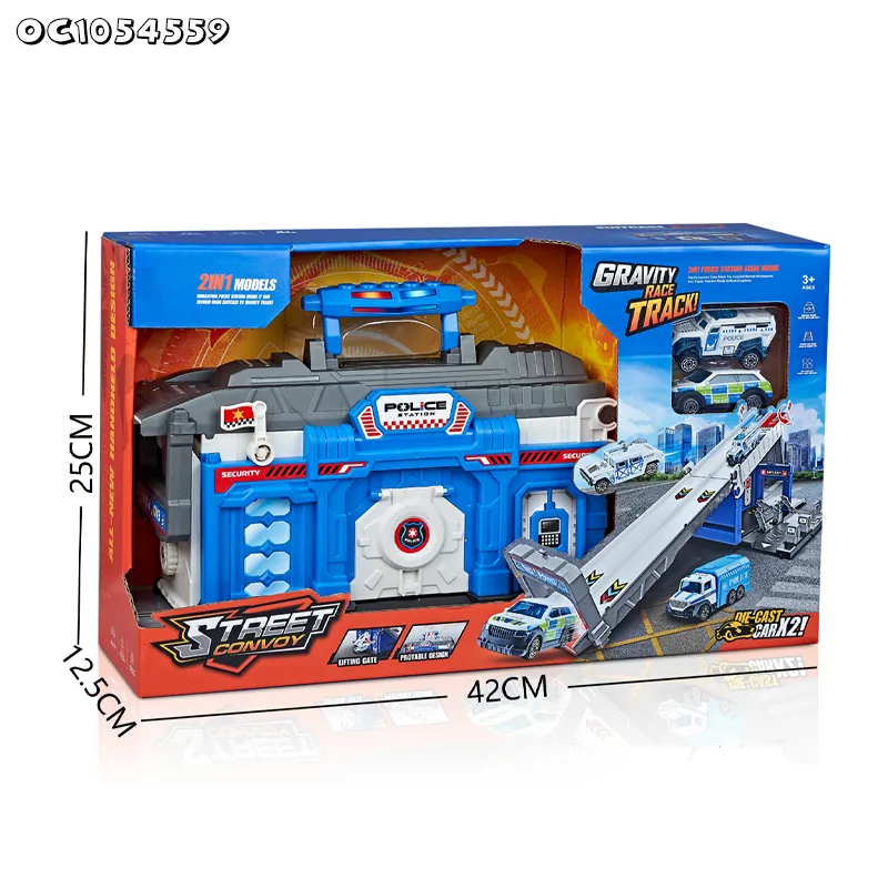 Cartoon City Track Parking Lot Toy Alloy Pull Back Car Role Play House Plastic Railway Racing Car Toys