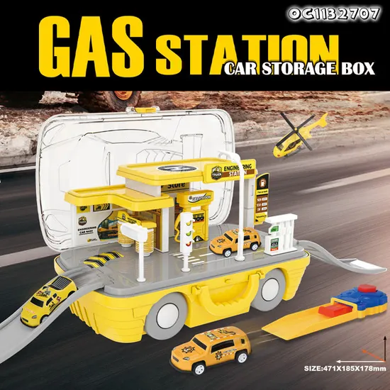 Catapult Racing Car Track DIY Adventure Toy Simulation Gas Pump Kids Pretend Play Game Mini Plastic Electric Gas Station Toy