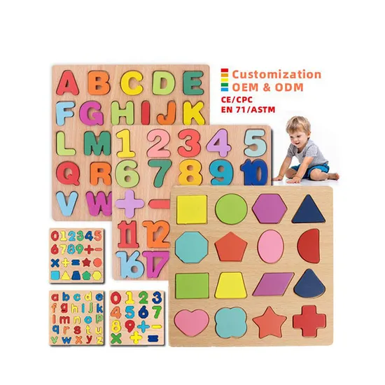Custom Children Wooden Alphabets Number Kids Montessori 3D Learning Jigsaw Puzzle DIY Educational Board Game Toys for Boys Girls