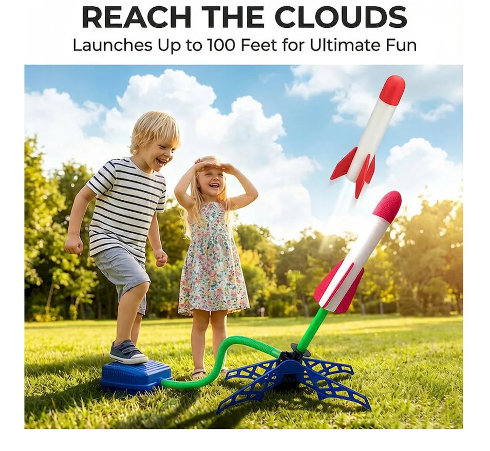 Foot Pump Flashing Foam Toy Rocket Launcher for Outdoor Games