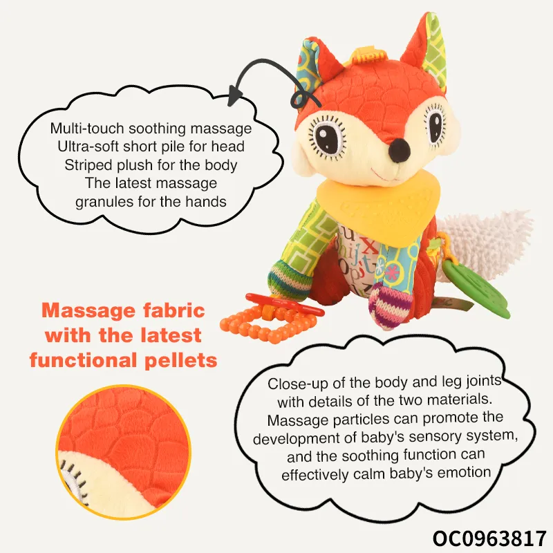 Baby Soothing Rattle Sensory Toy Stuffed Animal Toys Plush Bulk Fox with Big Eyes for Newborn