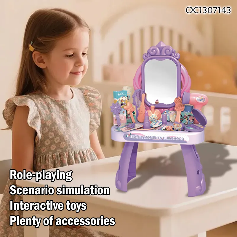 Purple Kids Home Play Set New Design Simple Modern Mirror Dressing Table Baby Girls with Multi Beauty Accessories