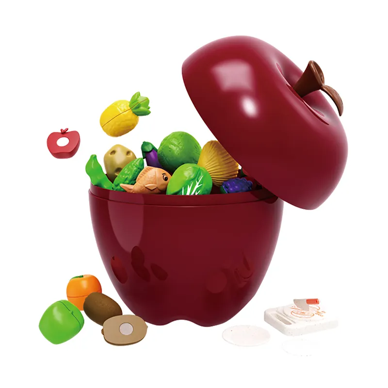 Color Sorting Set Funny Plastic Cutting Food kitchen Set for Kids Pretend Play Fruits and Vegetables Cut Educational Toys