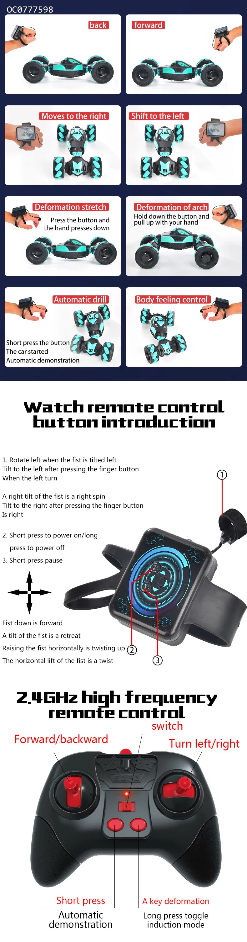 Electric Hand Sensing Twist RC 360 Rolling Stunt Drift Wholesale Radio Remote Control Car