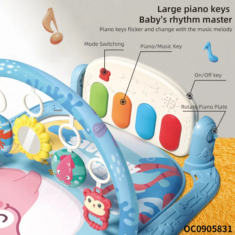 Hot Selling Foldable Musiscal Baby Pedal Piano Fitness Music Play Mat with Hanging Rattles