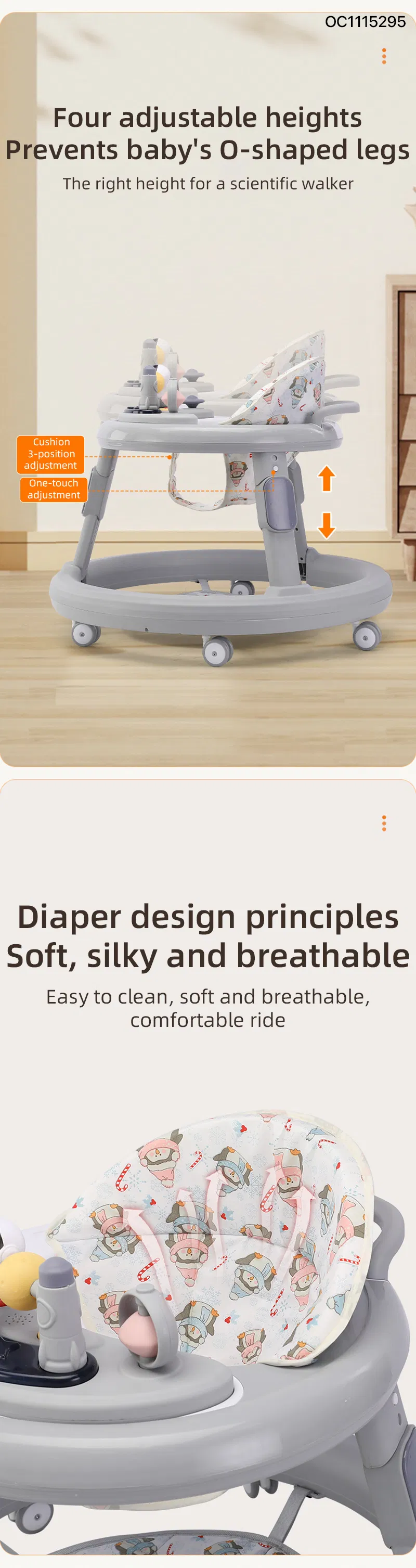 Height Adjustable Round Latest Design Small Size Safety Lovely Baby Chairs Baby Walker with Wheels for Infant Learning Walk