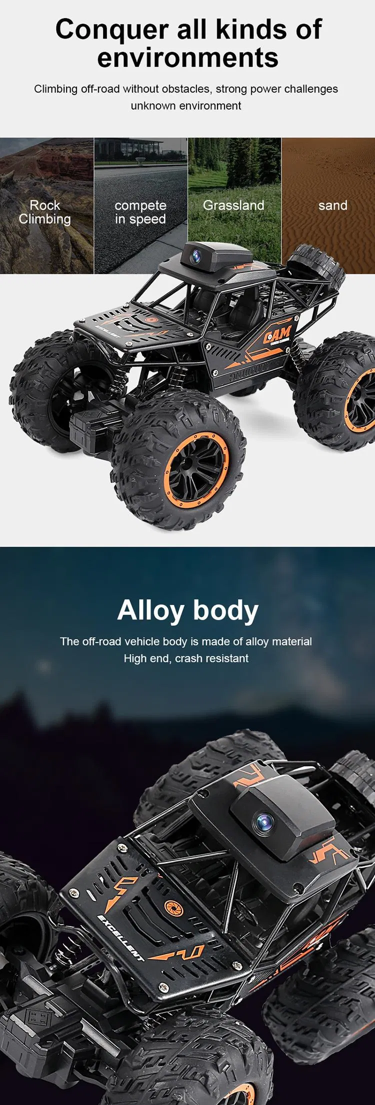 WiFi Connect Climbing Mobile Phone RC off Road Remote Control 1: 24 Scale Alloy Models Car with Camera for Kids