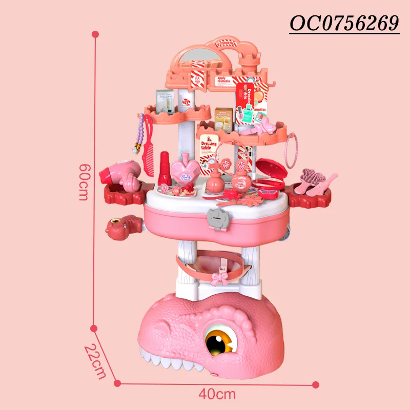 Dinosaur Table Pretty Beauty Salon Dresser Makeup Bag Set Toy for Girls