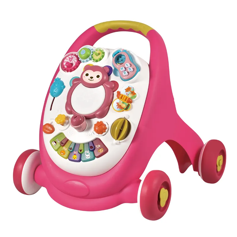4 Wheels Toddler Learning Walker Baby Walking Assistant with Piano Rattle