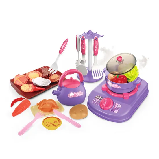 New Pretend Baby Preschool Educational Learning 2026 Electric Kids Kitchen Toy Set News Cooking Tableware with Simulation Food
