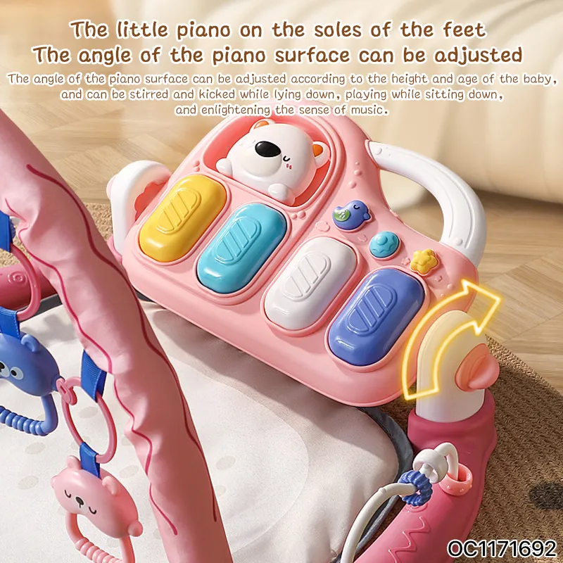 Hanging Rattle Toys Play Gym Mat Baby Fitness Frame Musical Mat with Pedal Piano to Sit and Lie Down for Floor