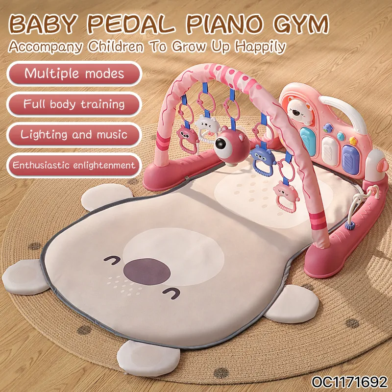 Hanging Rattle Toys Play Gym Mat Baby Fitness Frame Musical Mat with Pedal Piano to Sit and Lie Down for Floor