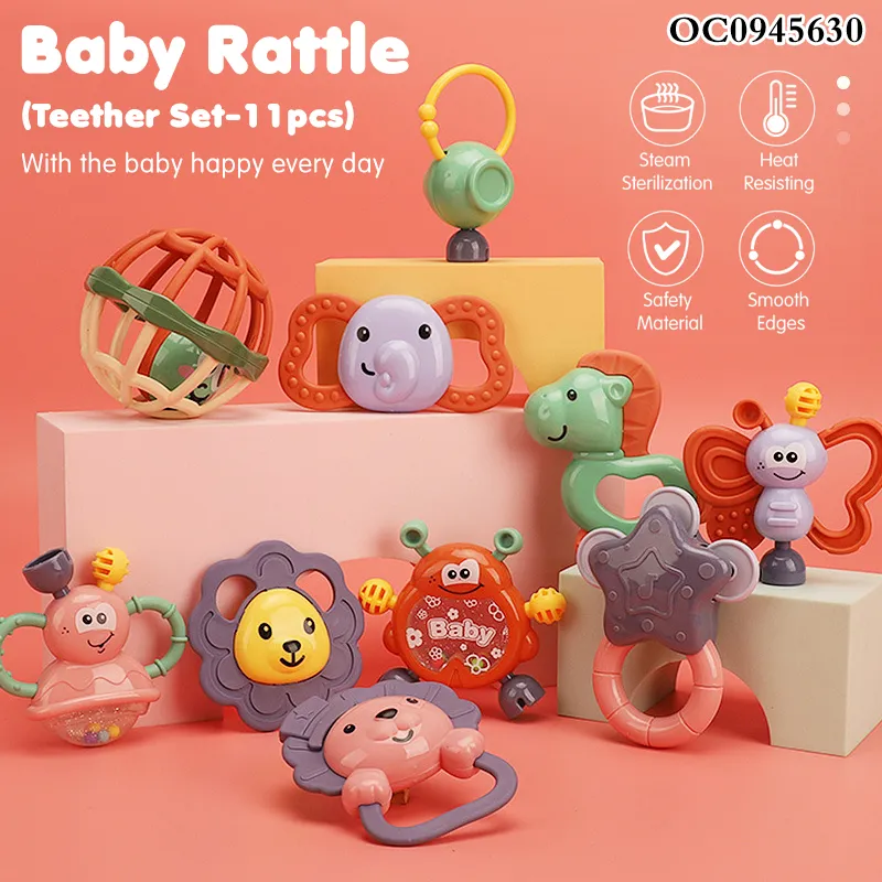 Unisex ABS Chew Bite Gel Boiled Rattles Silicone Teether Eco Friendly Rattle Plastic New Born Baby Toy for Sale with Storage Box