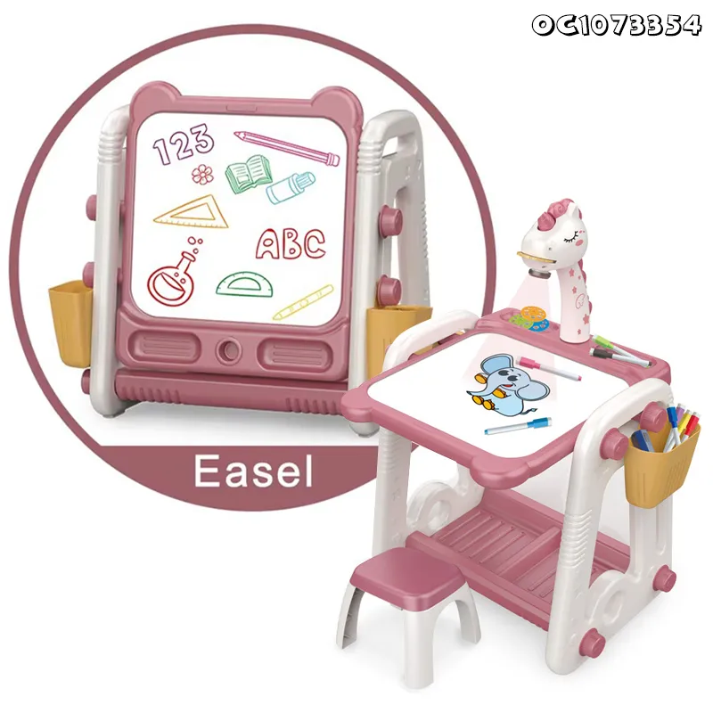 Early Education Toys New Kids Electronic Light up Drawing Writing Board Flashlight Projector Learning Desk Chair Set with Pens