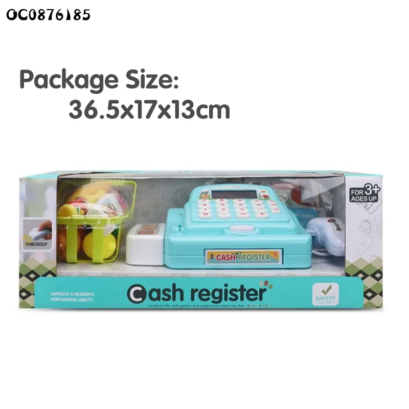 Kids Market Pretend Play Play Cash Register Toy with Scanner with Food