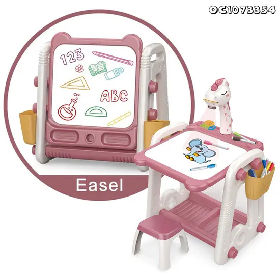 Early Education Toys New Kids Electronic Light up Drawing Writing Board Flashlight Projector Learning Desk Chair Set with Pens