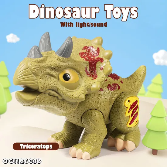 Children Triceratops Electric Toy Dinosaur Model Moving and Can Walk Battery Operated with Night Light and Sound for Kids