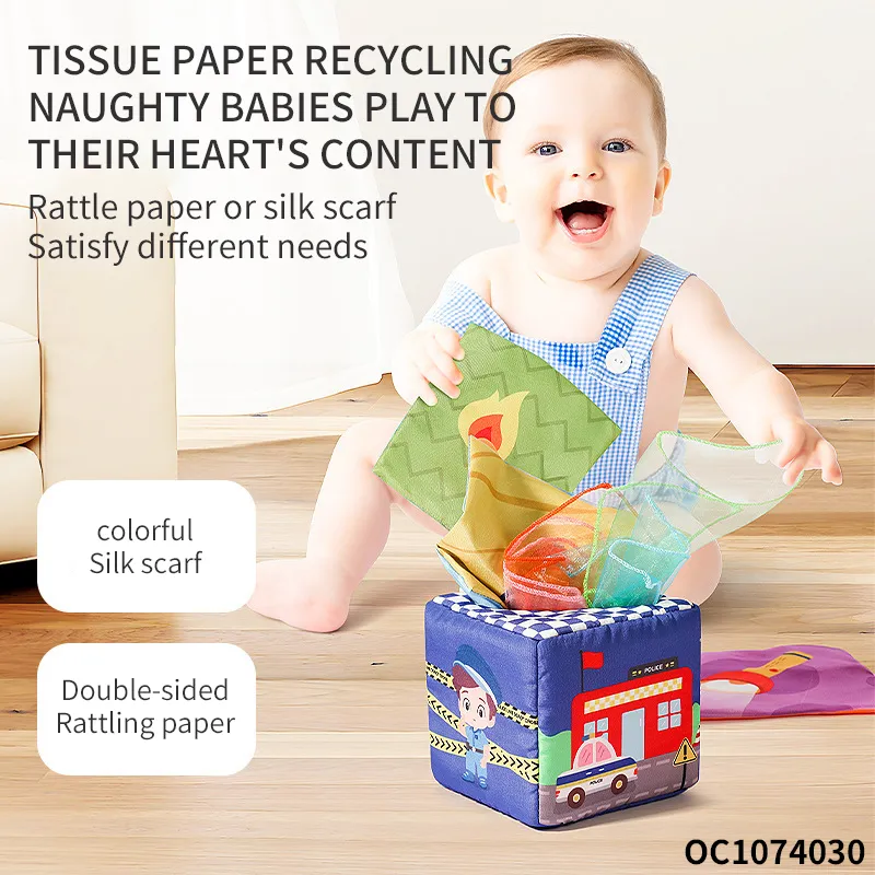 New Products Customization Education Learning Soft Fabric Cloth Books Baby Tissue Box Montessori Sensory Toy for 0-6 6-12 Month