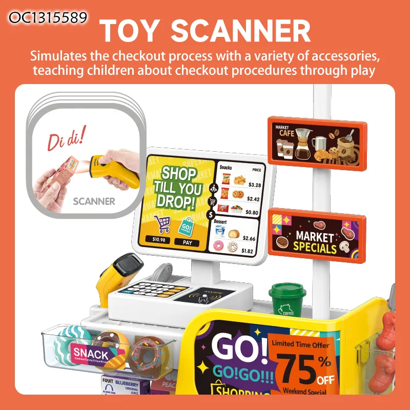 Kids Montessori Role Play Shop Accessories Toys for 4 Years Girl Kitchen Supermarket Cashier Checkout Counter Set Big with Food