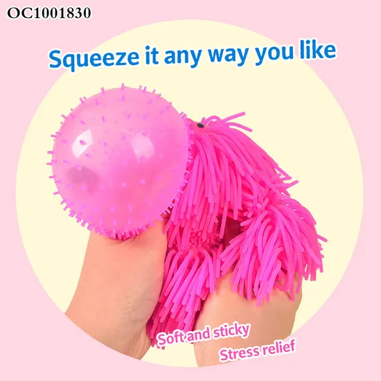 Light up Long Hair Dog Ball Kids Fun Stress Relief Squishy Squeeze Animal Toys Calming Fidget