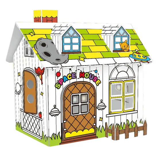 DIY Doodle Painting Cardboard 3D House Coloring Toys Kids Age 5+