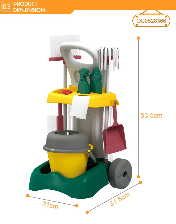 Kids Toys Broom Mop House Kids Pretend Play Cleaning Tools Set with Cleaning Trolley Cart
