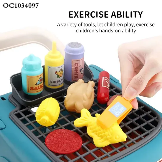 Wholesale Plastic Play Food Set Cart Children's Pretend BBQ Cooking Kitchen Toy