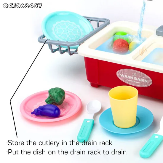 Wholesale Children Plastic Dish Washing Sink Set Spray Pretend Play Vegetable Fruit Food Kitchen Toy