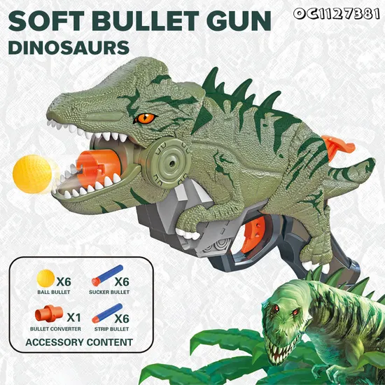 OEM Super Power Safe Weapon Kids Cheap Plastic Soft Foam Bullet Custom Interesting Dinosaur Gun Shooting Toys