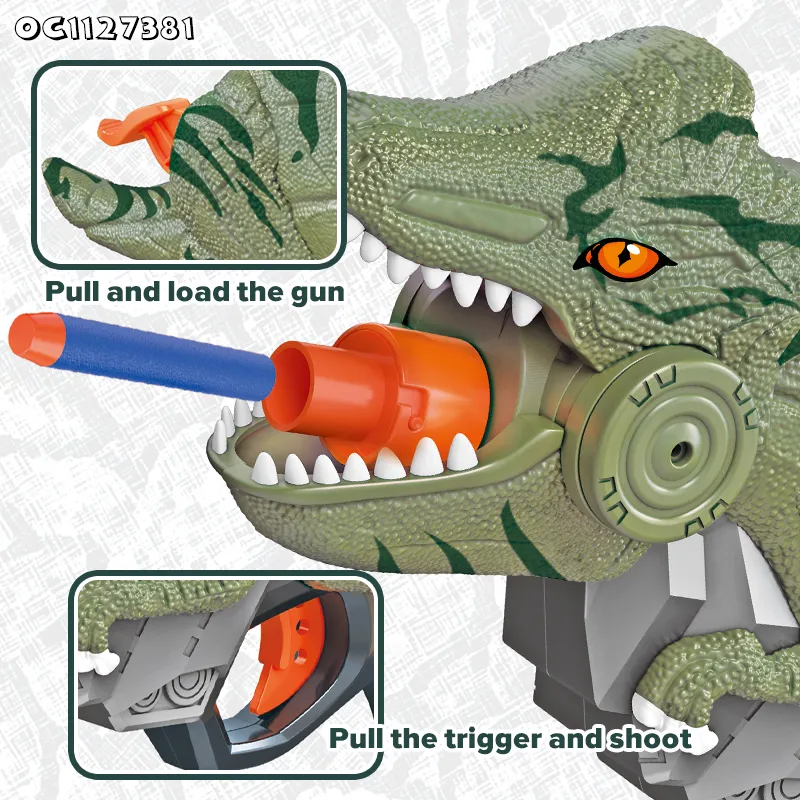 OEM Super Power Safe Weapon Kids Cheap Plastic Soft Foam Bullet Custom Interesting Dinosaur Gun Shooting Toys