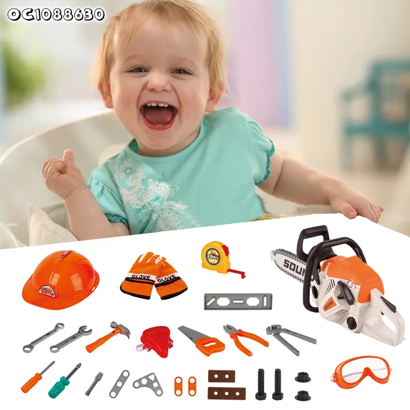 Helmet Kids Garden Kit Boys Hand Tools Electric Chain Saw Toy Children Garden Games Pretend Play Tool Set with Sound From China