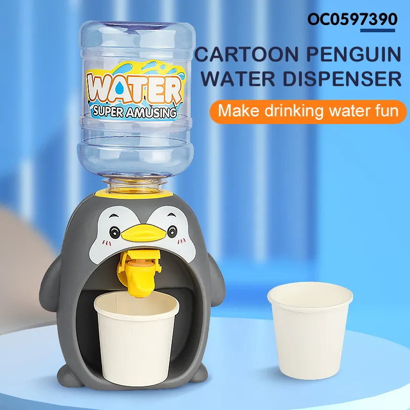 Wholesale Cartoon Penguin Design Mini Water Dispenser Children's Mini Plastic Kitchen Toy for Kids