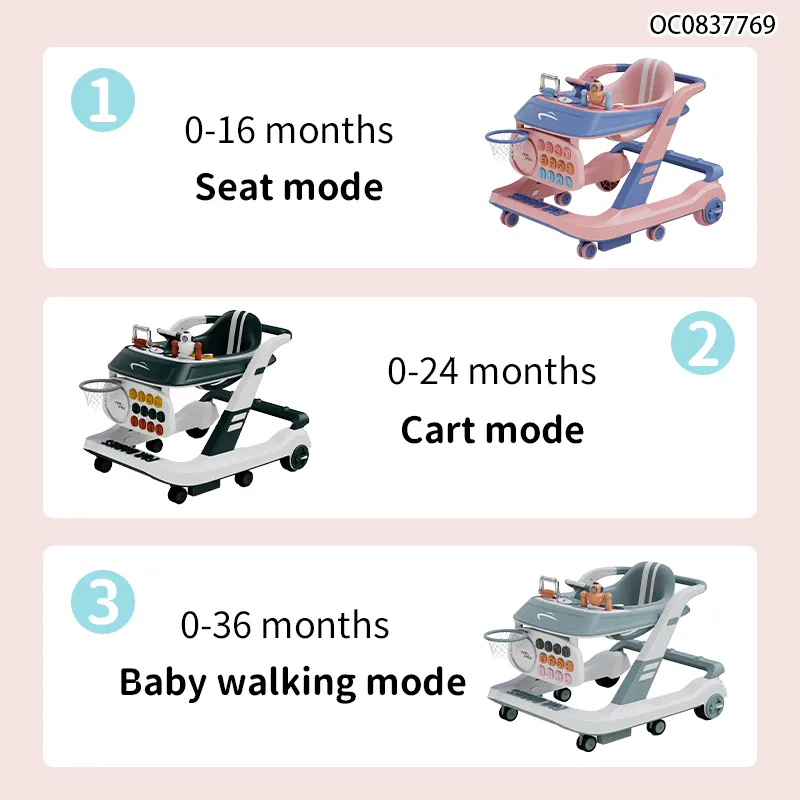 Wholesale Educational New Design Basketball Hoop Toys Musical Standing Baby Walker with Wheels and Seat