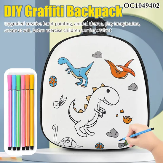 Wholesale Cartoon Dinosaur Theme DIY Doodle Bag Hard Cartoon Children School Backpack Bag for Painting