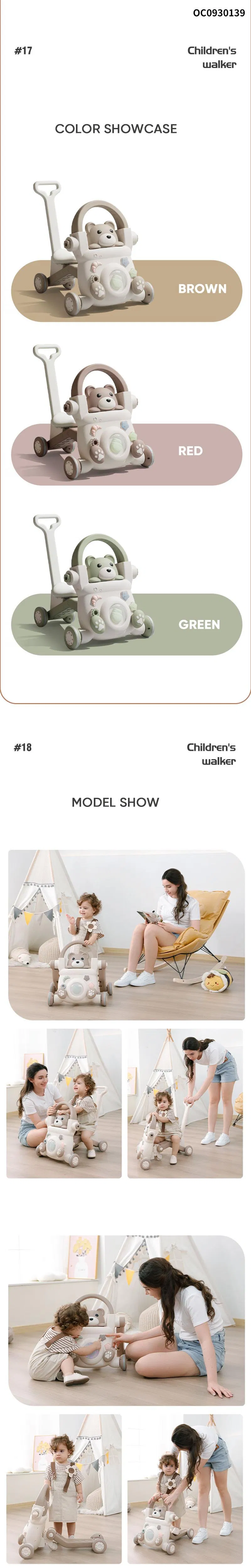 Modern Cheapest Price Music Cartoon Bear Wholesale New Designed Montessori Wheels Handle Infant Baby Push Walker
