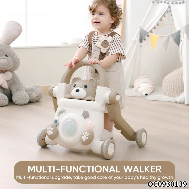 Modern Cheapest Price Music Cartoon Bear Wholesale New Designed Montessori Wheels Handle Infant Baby Push Walker
