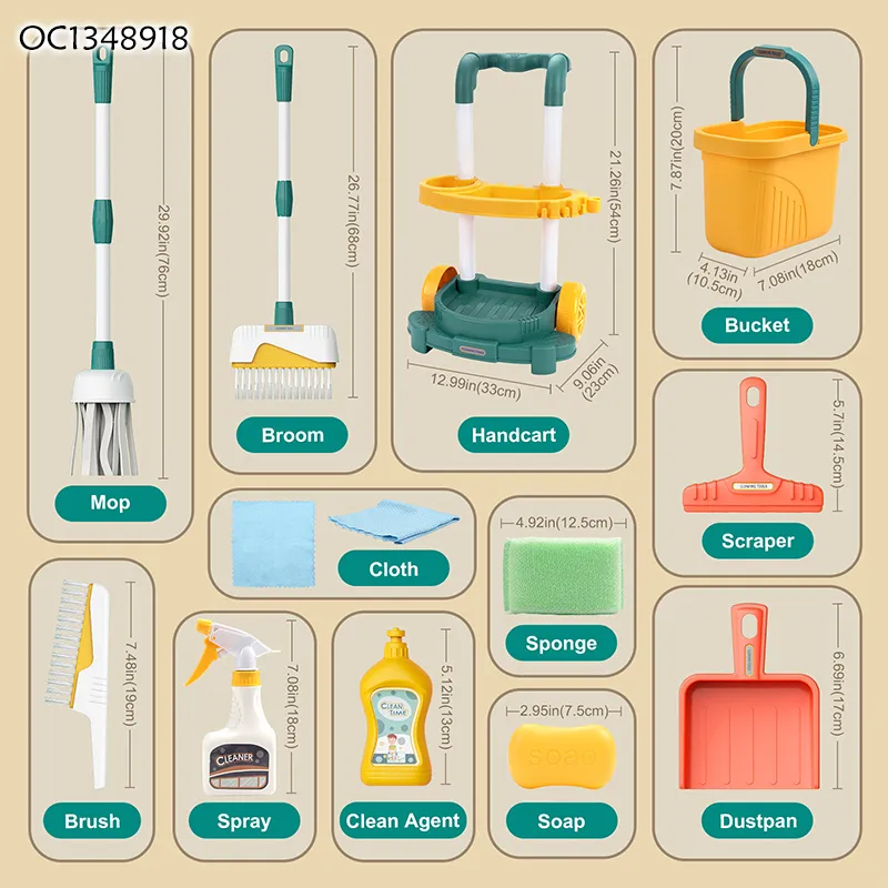 Wholesale Housekeeping Broom and Mop Cleaning Tools Pretend Play Home Cleaning Play Set Cleaning Cart Toy for Kids Home