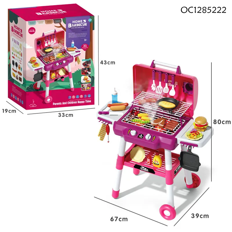 Wholesale Kitchen Simulation Interactive Role Play Electric BBQ Plastic Children House Toy Play Gift Sets for Kids
