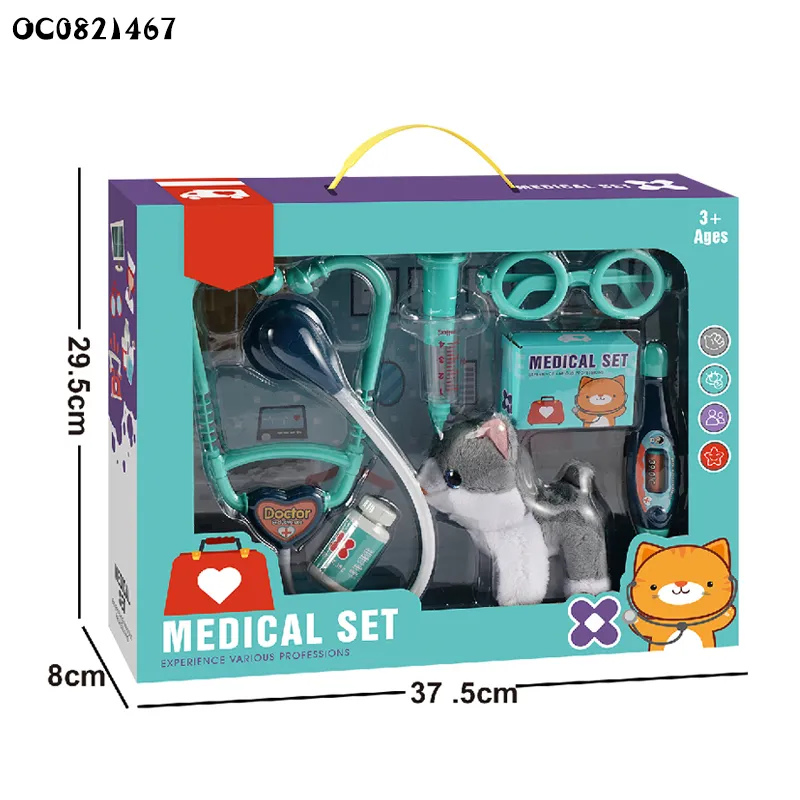 Soft Animal Cat Toy Pretend Montessori Interactive Children's Hospital Doctor Play Set for Kids