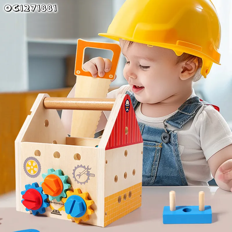 Screws and Nuts Home Exercise Hand Wooden Educational Toys Construction Equipments Tool Engine Repair Sets Toys for Boys with Storage