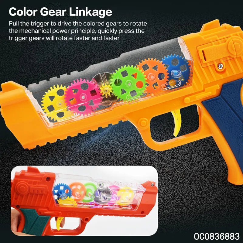 Kids Wholesale Transparent Electronic Gear Toy Guns with Sound and Light