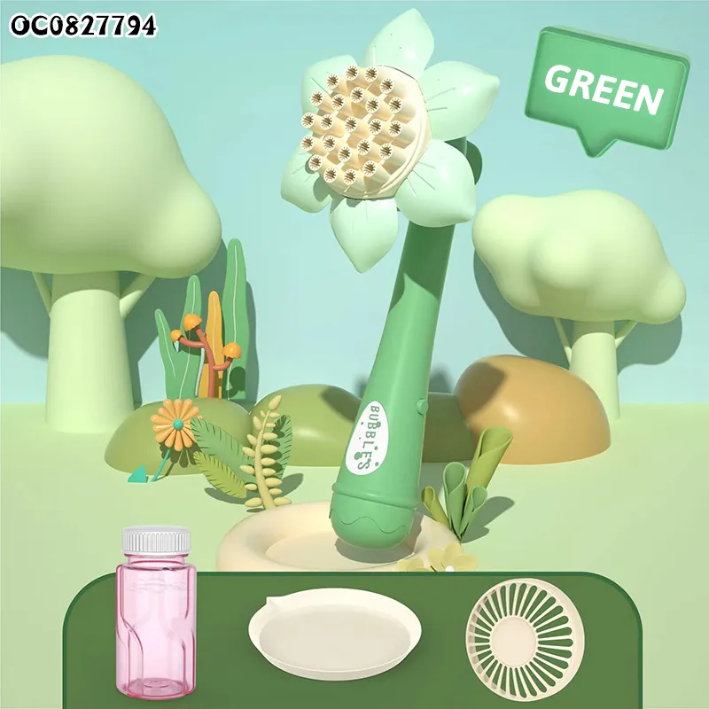 Outdoor Sunflower Pattern 2 in 1 Wholesale Baby Kids Bubble Gun Toys with Fan