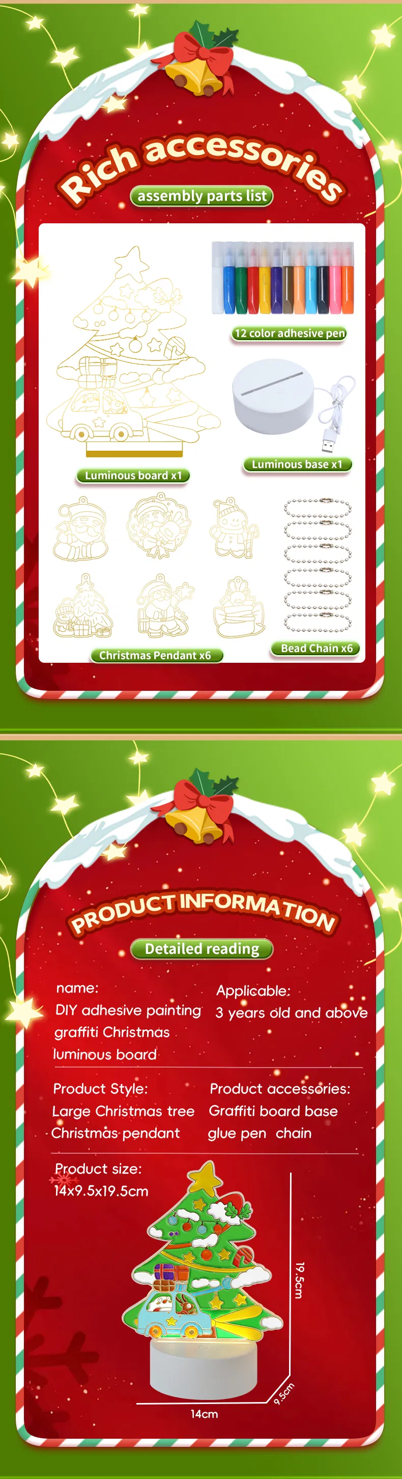 DIY Handmade Graffiti Toys LED Christmas Tree Lighted up Crystal Wholesale Magnetic Painting Gift Toy for Kid