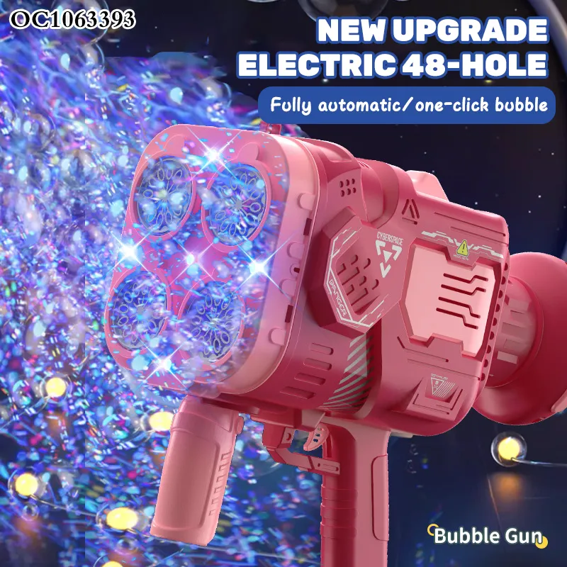 Chilidren Wholesale 48-Hole Battery Operated Rocket Soap Bubble Toy Gun OEM/ODM Plastic Machine with Light Music