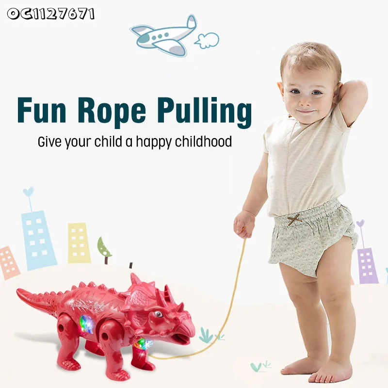 Wholesale Sensory Line up Toys Triceratops Electric Toy Custom Small Promotional Moving Dinosaur Toy for Kids with Light