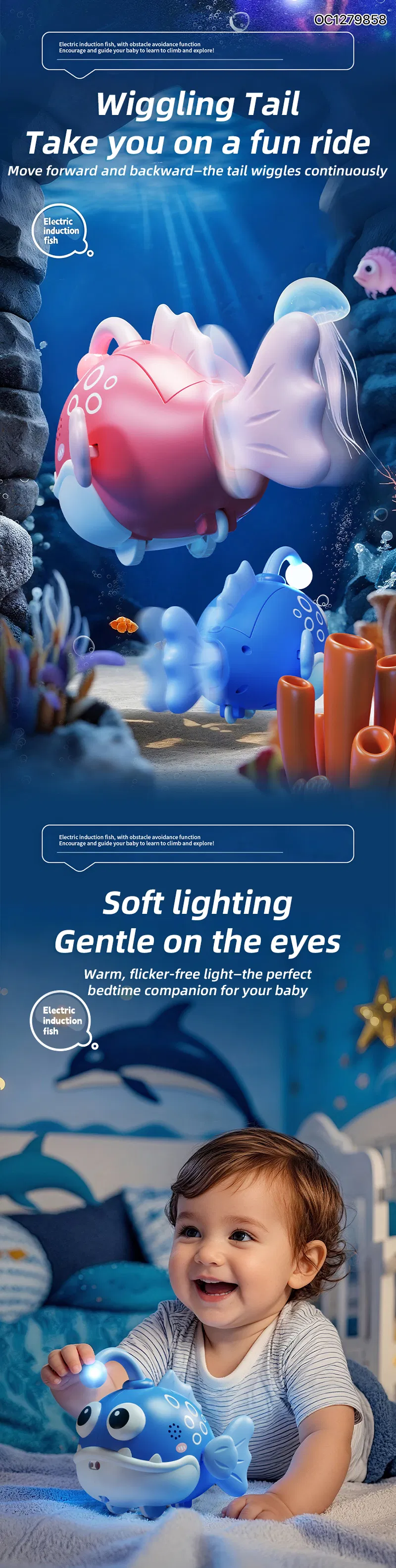 Wholesale Plastic Fish Baby Kids Crawling Learning Sensory Electric Montessori Fishing Game LED Light Music Toys