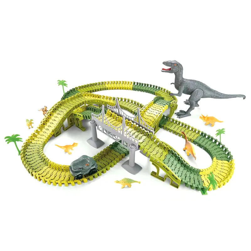 Dinosaur Electric Toy Truck Car Kids Assembling Toys Rail Race Car Puzzle Track Game Toy for Kids Boys 3-6 Years Old to Assemble